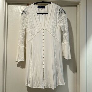 White Lace Sleeve Dress